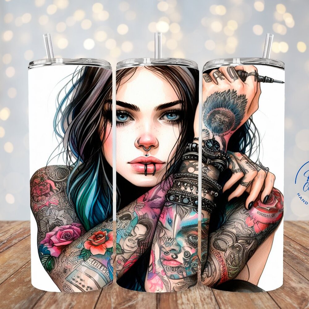 Girl With Tattoos 20 oz Tumbler, Ink Lover Cup, Travel Tumbler,